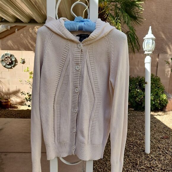 Women's Large Cream Hooded Calvin Klein Hooded Sweater - Picture 3 of 5